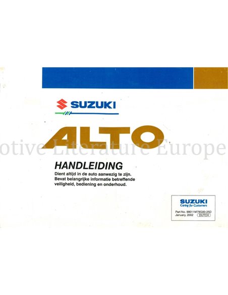 2002 SUZUKI ALTO BETRIEBSANLEITUNG NIEDERLÄNDISCH