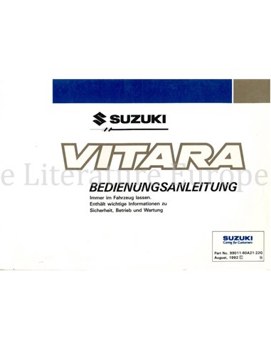 1992 SUZUKI VITARA BETRIEBSANLEITUNG DEUTSCH