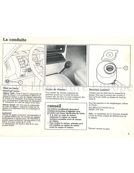 1982 RENAULT 5 ALPINE TURBO BETRIEBSANLEITUNG FRANZÖSISCH