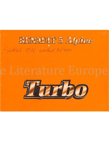 1982 RENAULT 5 ALPINE TURBO OWNER'S MANUAL FRENCH