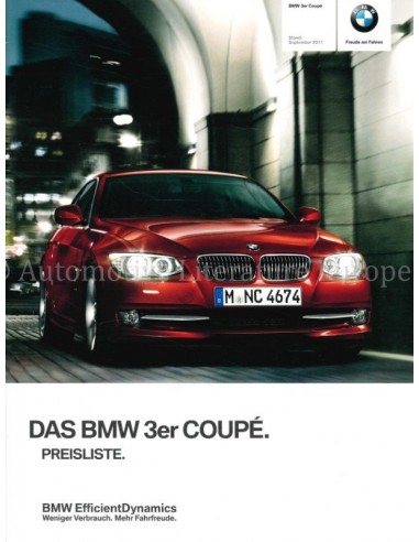 2011 BMW 3ER COUPÉ PREISLISTE DEUTSCH
