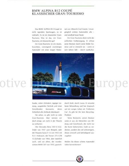 1991 BMW ALPINA B12 5.0 COUPE PROSPEKT DEUTSCH
