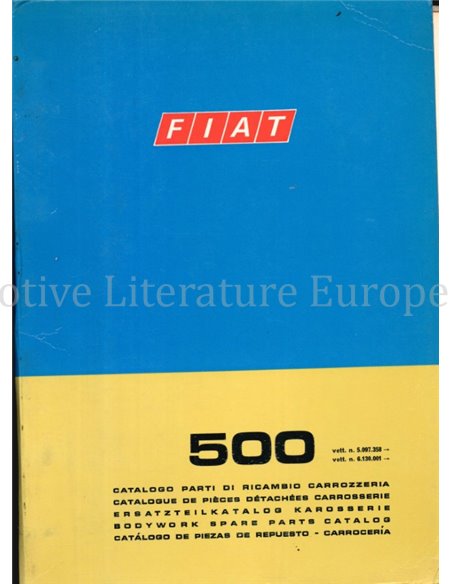 1972 FIAT 500 SPARE PARTS BODYWORK CATALOG