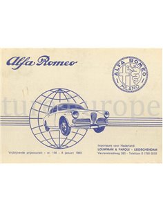 1963 ALFA ROMEO PRIJSLIJST NEDERLANDS