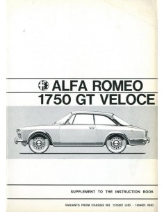 1970 ALFA ROMEO 1750 GT VELOCE BIJLAGE INSTRUCTIEBOEKJE ENGELS