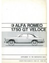 1970 ALFA ROMEO 1750 GT VELOCE BIJLAGE INSTRUCTIEBOEKJE ENGELS