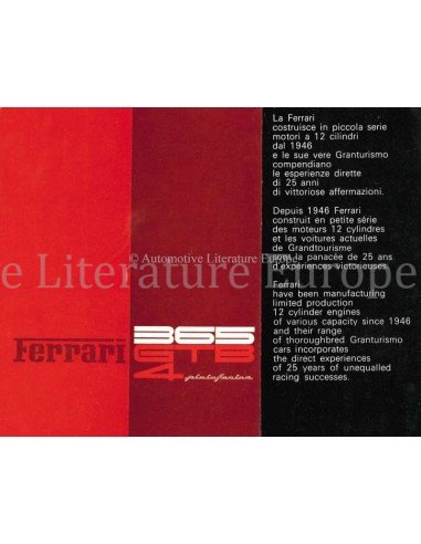 1972 FERRARI 365 GTB4 PININFARINA BROCHURE 64/72