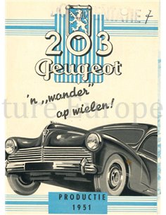 1951 PEUGEOT 203 BROCHURE NEDERLANDS