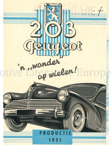 1951 PEUGEOT 203 BROCHURE DUTCH