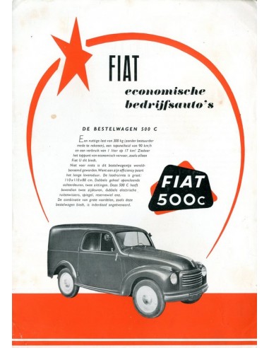 1954 FIAT 500 C / 1100 I / 615 N BROCHURE NEDERLANDS