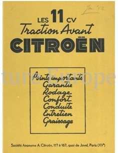 1952 CITROËN TRACTION AVANT OWNERS MANUAL FRENCH