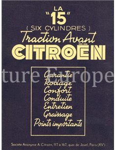 1951 CITROËN TRACTION AVANT LA 15 OWNERS MANUAL FRENCH
