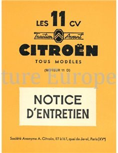 1955 CITROËN TRACTION AVANT OWNERS MANUAL FRENCH