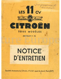 1955 CITROËN TRACTION AVANT INSTRUCTIEBOEKJE FRANS