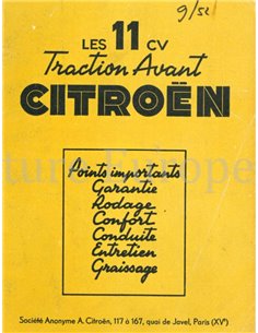 1952 CITROËN TRACTION AVANT INSTRUCTIEBOEKJE FRANS