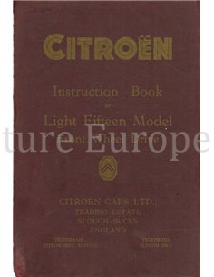1952 CITROEN 'LIGHT FIFTEEN'( TRACTION AV) INSTRUCTIEBOEKJE ENGELS