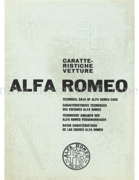 ALFA ROMEO CARATTERISTICHE VETTURE LEAFLET ITALIAN