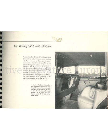 1960 BENTLEY S2 SERIES BROCHURE ENGELS