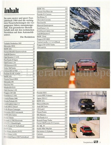 1984 AUTO MOTOR UND SPORT TESTJAHRBUCH GERMAN 