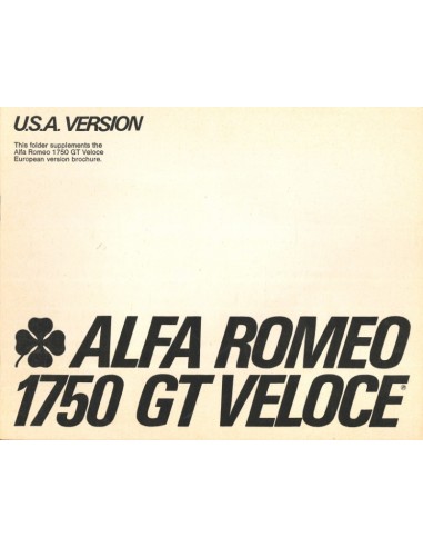 1969 ALFA ROMEO GT 1750 VELOCE BROCHURE ENGLISH (US)