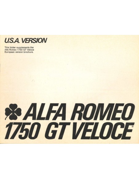 1969 ALFA ROMEO GT 1750 VELOCE BROCHURE ENGLISH (US)