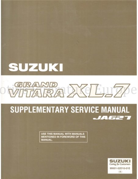 2002 SUZUKI GRAND VITARA XL-7 (SUPPLEMENT) WERKPLAATSHANDBOEK ENGELS