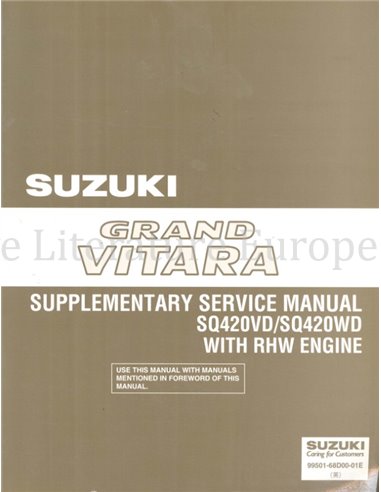 2003 SUZUKI GRAND VITARA RHW MOTOR (SUPPLEMENT) WERKPLAATSHANDBOEK ENGELS