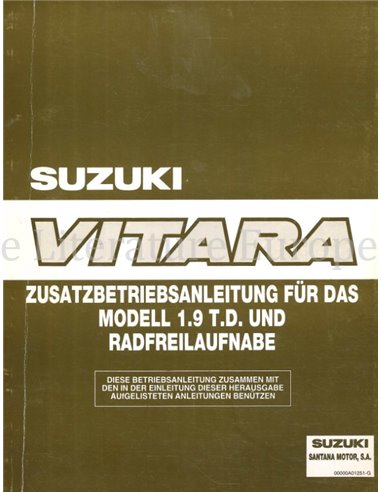 1998 SUZUKI VITARA 1.9 TD (SUPPLEMENT) WERKPLAATSHANDBOEK DUITS