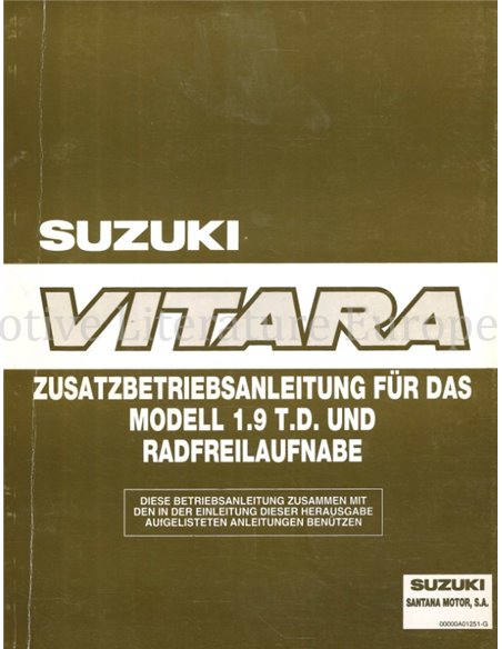 1998 SUZUKI VITARA 1.9 TD (SUPPLEMENT) WERKPLAATSHANDBOEK DUITS