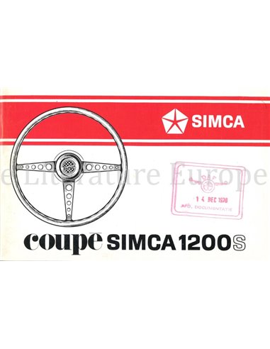 1969 SIMCA 1200 S COUPE INSTRUCTIEBOEKJE 
