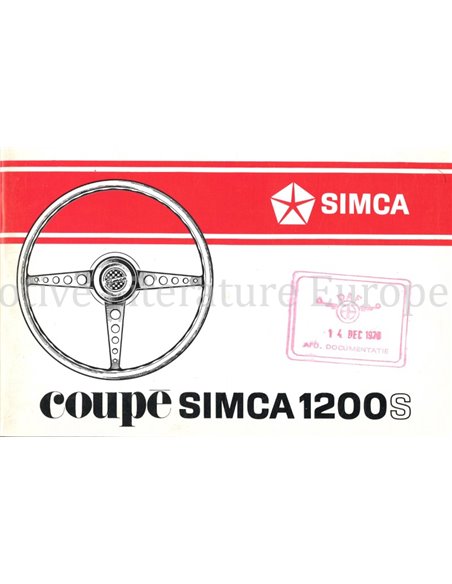 1969 SIMCA 1200 S COUPE BETRIEBSANLEITUNG 