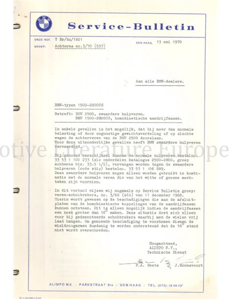 1970-1972 BMW 1500 | 1600 | 1800 | 1800 TI  SERVICEINFORMATION NIEDERLÄNDISCH