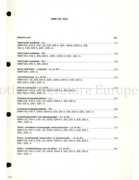 1979 BMW  3er REIHE  (E21) | 5er REIHE (E12) | 6er REIHE (E24) | 7er REIHE (E23) SCHALTPLAN NIEDERLÄNDISCH