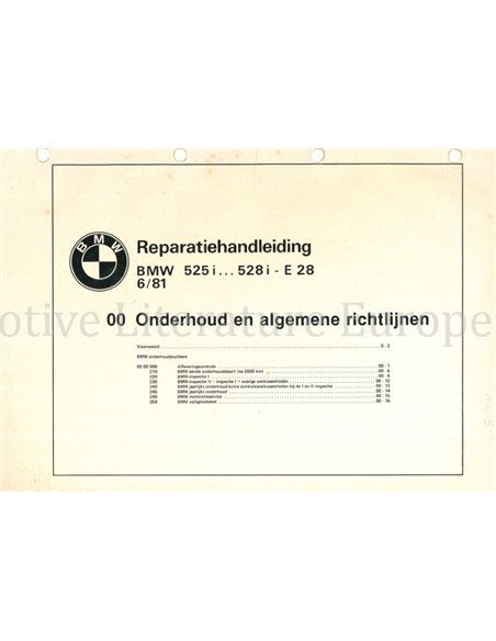 1981 BMW 525i ...528i (E28) WERKPLAATSHANDBOEK NEDERLANDS 