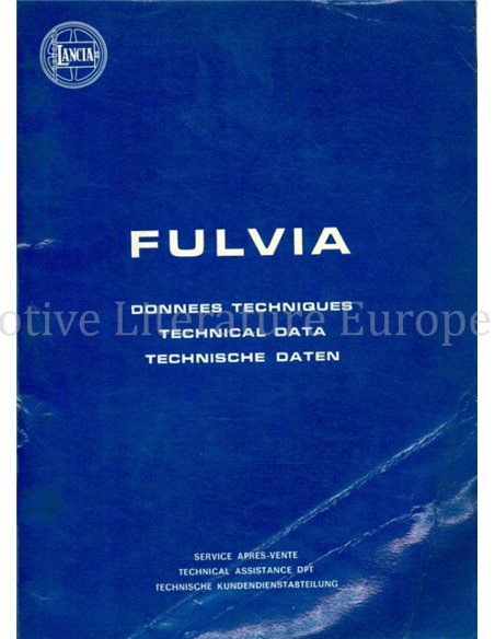 1972 LANCIA FULVIA TECHNICAL INFORMATION MULTI