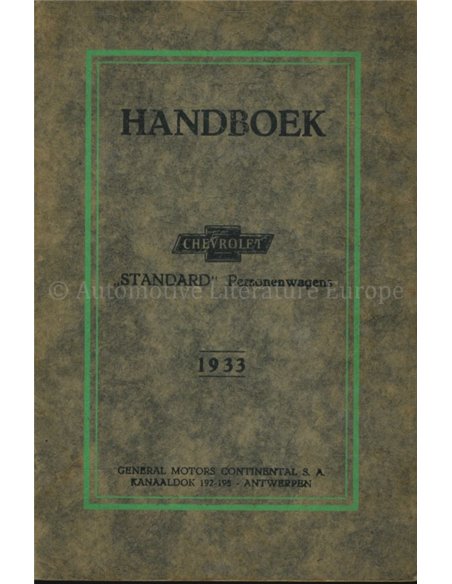 1933 CHEVROLET PROGRAMM BETRIEBSANLEITUNG NIEDERLÄNDISCH