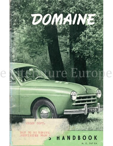 1958 RENAULT DOMAINE OWNERS MANUAL FRENCH