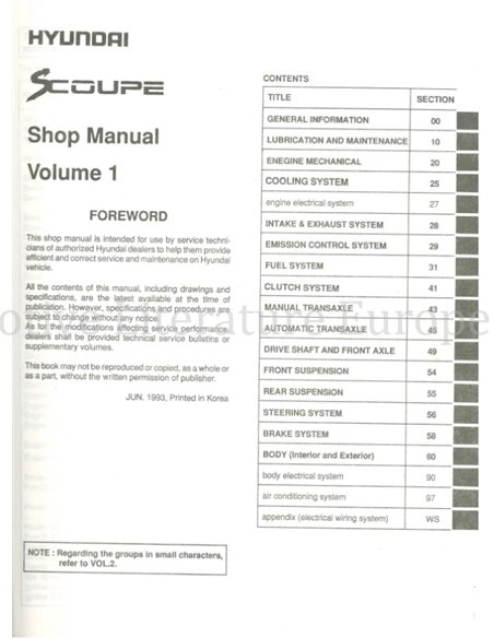 1994 HYUNDAI SCOUPE WORKSHOP MANUAL ENGLISH 