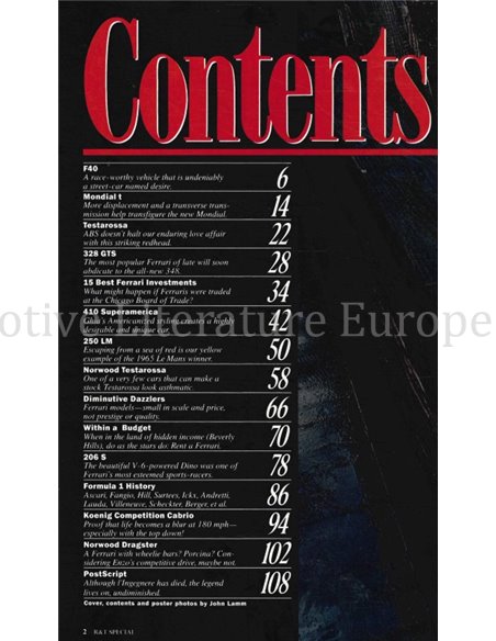 1989 ROAD AND TRACK FERRARI SPECIAL, MAGAZINE ENGELS