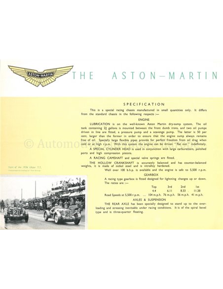 1938 ASTON MARTIN 15/98 BROCHURE ENGLISH