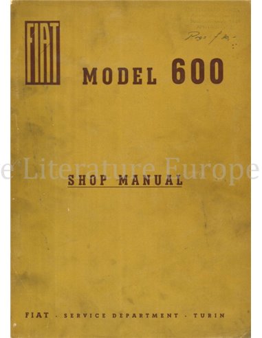 1955 FIAT 600 SEDAN WERKSTATTHANDBUCH ENGLISCH