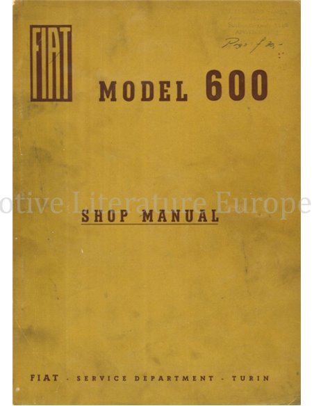 1955 FIAT 600 SEDAN WERKPLAATSHANDBOEK ENGELS