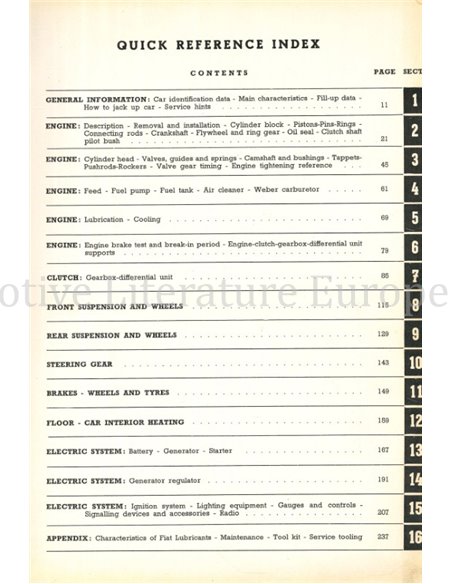 1955 FIAT 600 SEDAN WERKSTATTHANDBUCH ENGLISCH