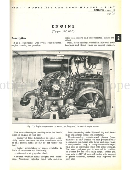 1955 FIAT 600 SEDAN WERKSTATTHANDBUCH ENGLISCH
