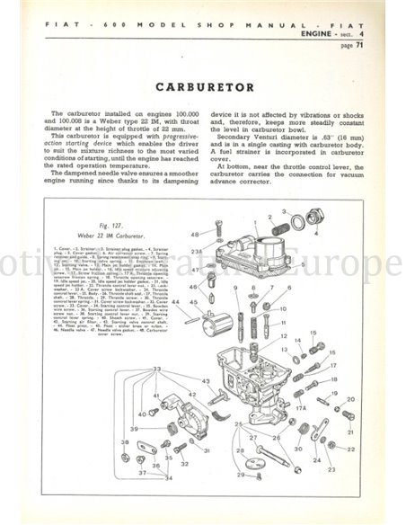 1958 FIAT 600 SEDAN | MULTIPLA WERKSTATTHANDBUCH ENGLISCH