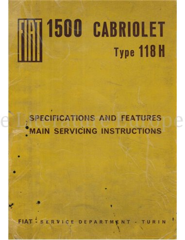 1963 FIAT 1500 CABRIOLET WERKSTATTHANDBUCH ENGLISCH