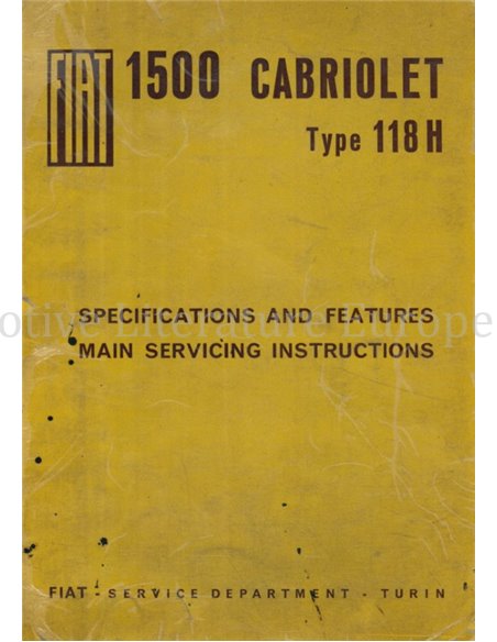 1963 FIAT 1500 CABRIOLET WERKSTATTHANDBUCH ENGLISCH