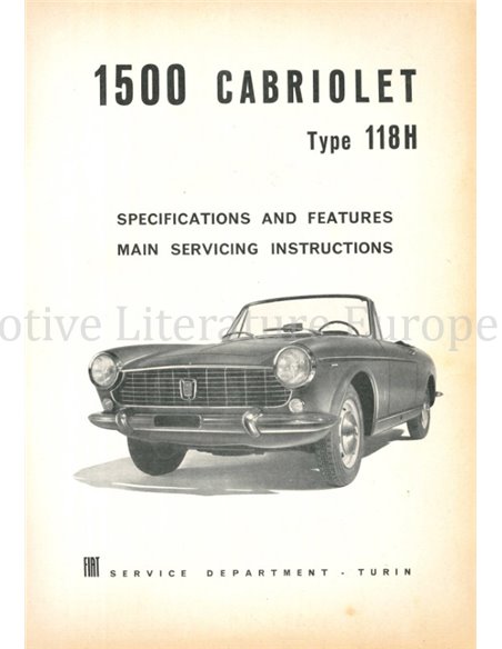 1963 FIAT 1500 CABRIOLET WERKSTATTHANDBUCH ENGLISCH