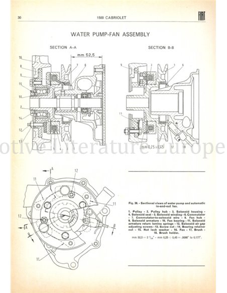 1963 FIAT 1500 CABRIOLET WERKSTATTHANDBUCH ENGLISCH