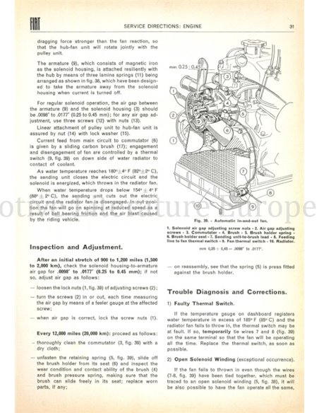 1963 FIAT 1500 CABRIOLET WERKSTATTHANDBUCH ENGLISCH